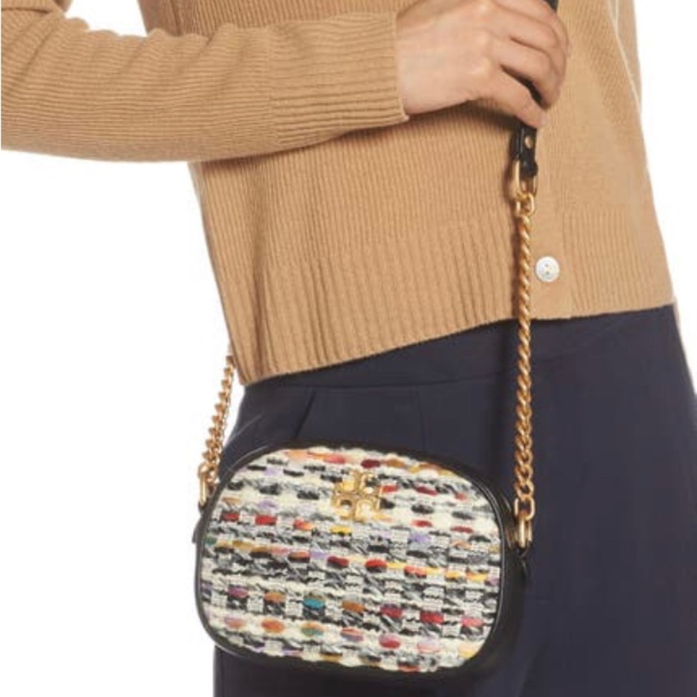 Authentic TORY BURCH Leather/Colorfull tweed top zip Crosby - Picture 14 of 16